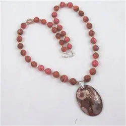 Handmade Pink Beaded Necklace with Gemstone Pendant