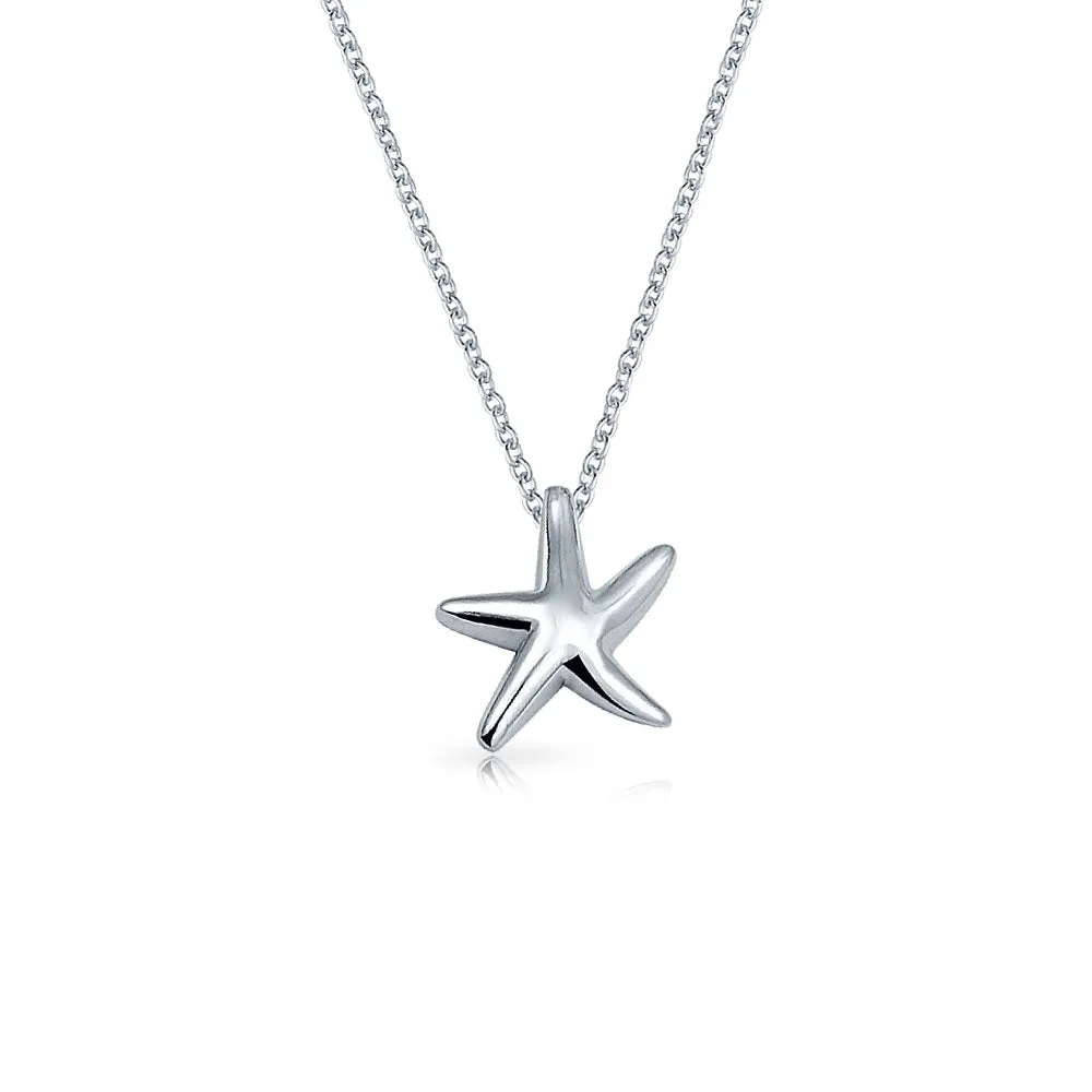 Hawaii Ocean Starfish Pendant Necklace & Earrings Set Sterling Silver Jewelry