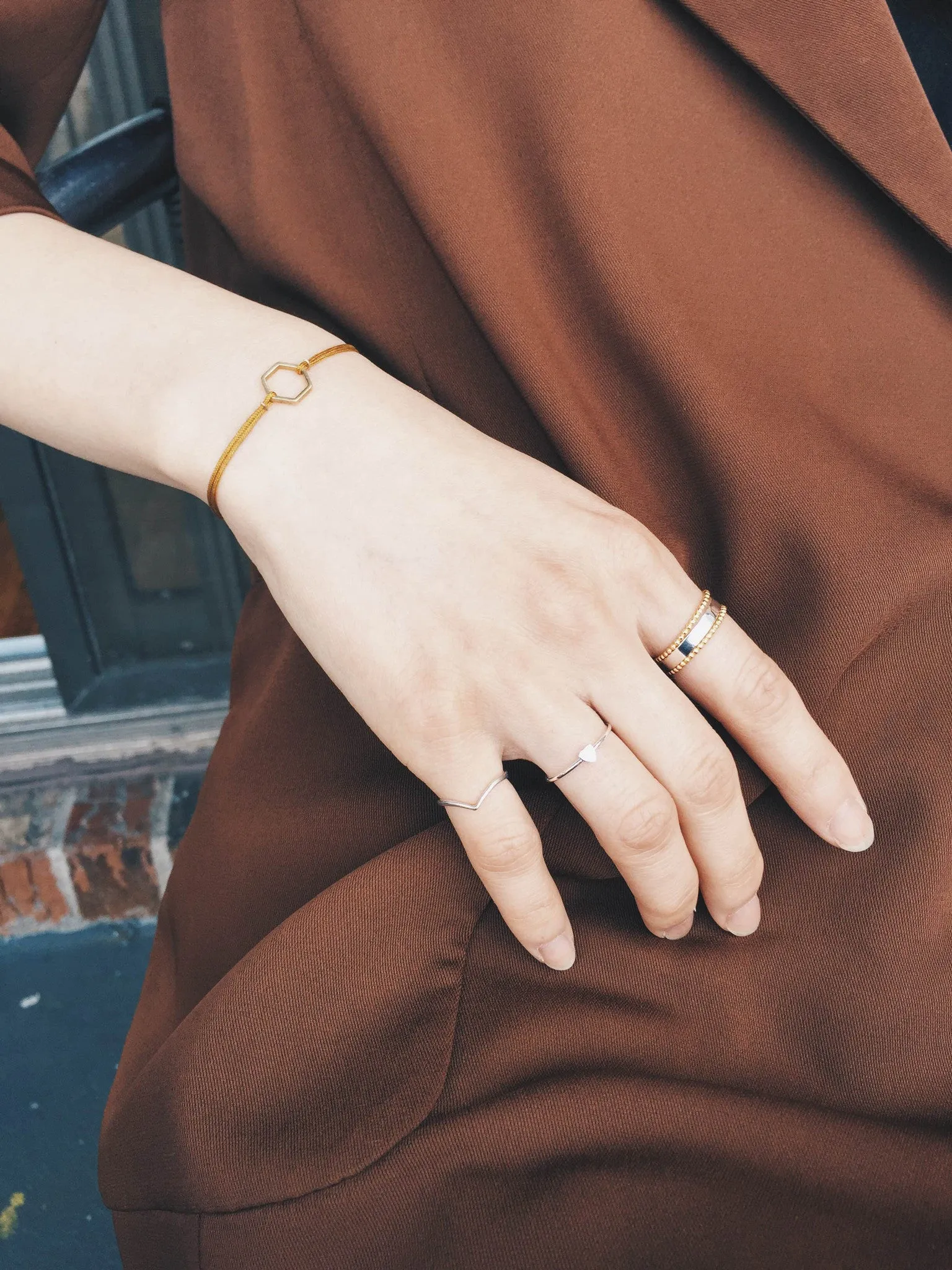 Hexagon Brass Bracelet | Pink