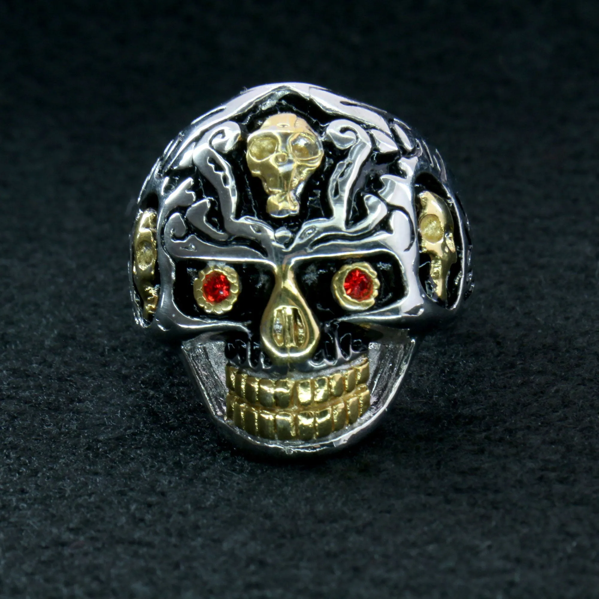 Hot Leathers JWR2202 Men's Holy Toledo Skull Stainless Steel Ring