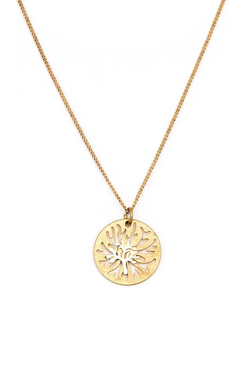 Hot Trendy Brass Tree Pendant Necklace And Earring Set