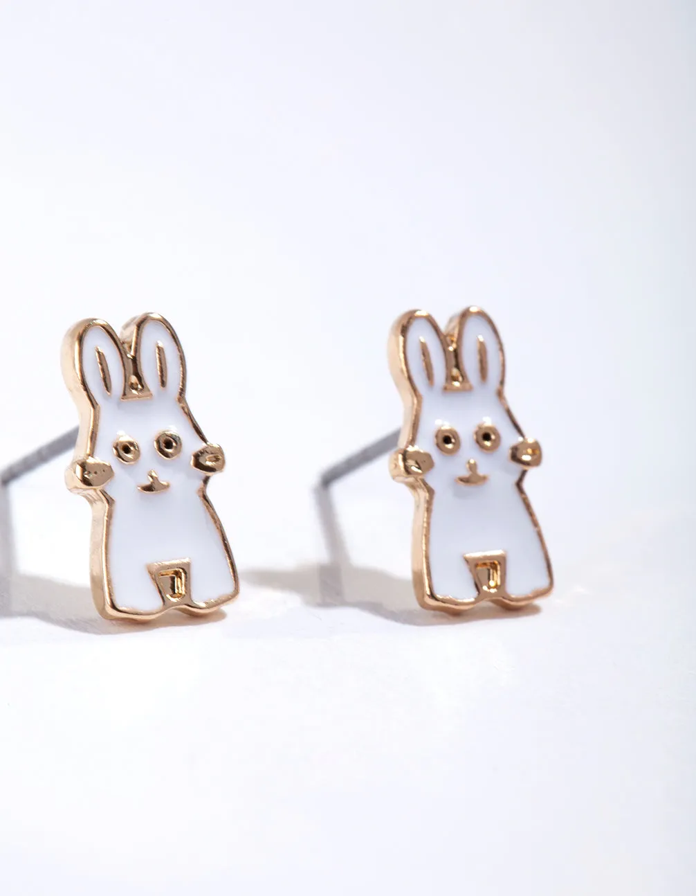 Kids Shiny Gold Bunny Stud Earrings