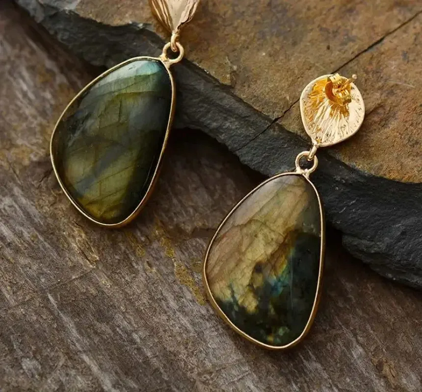 Labradorite Drop Earrings, Semi-Precious Stones