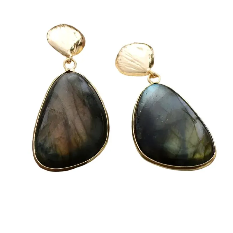 Labradorite Drop Earrings, Semi-Precious Stones