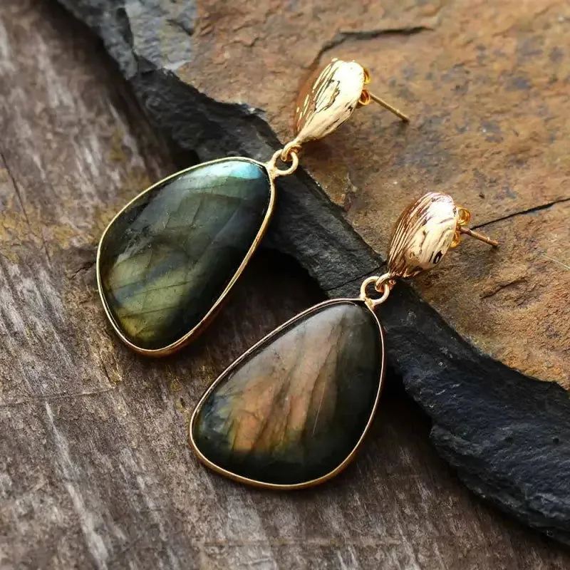 Labradorite Drop Earrings, Semi-Precious Stones