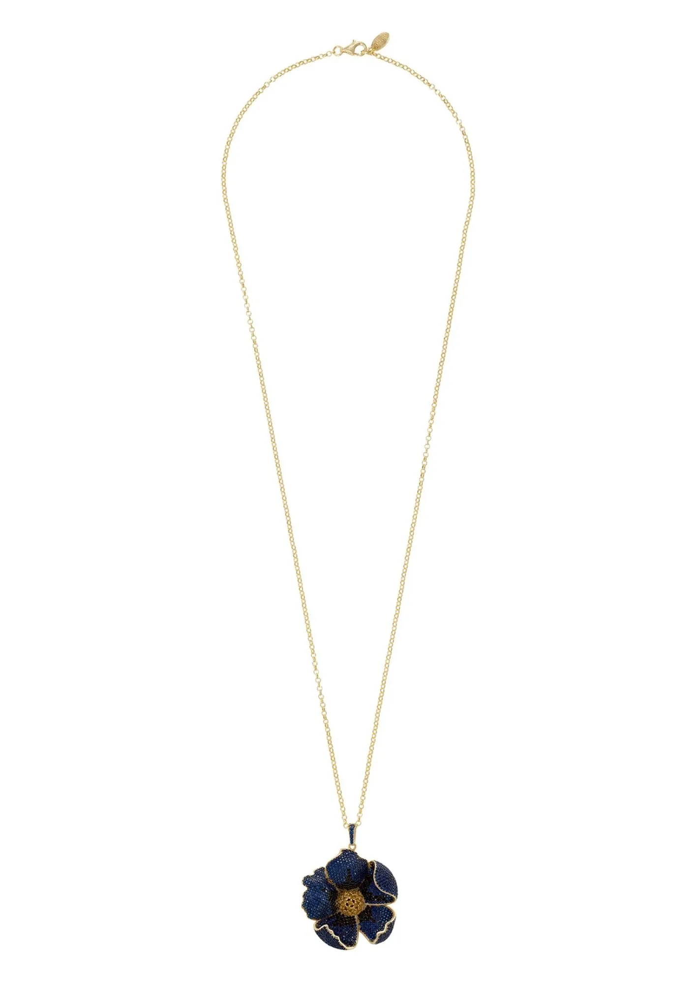 Latelita London Poppy Pendant Necklace Gold Sapphire Blue Cz