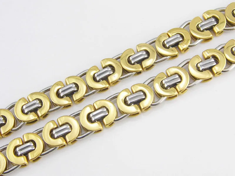 Length 11mm Width Byzantine Stainless Steel Necklace MENS Boys Chain Necklace Gold Tone Fashion Men Jewelry