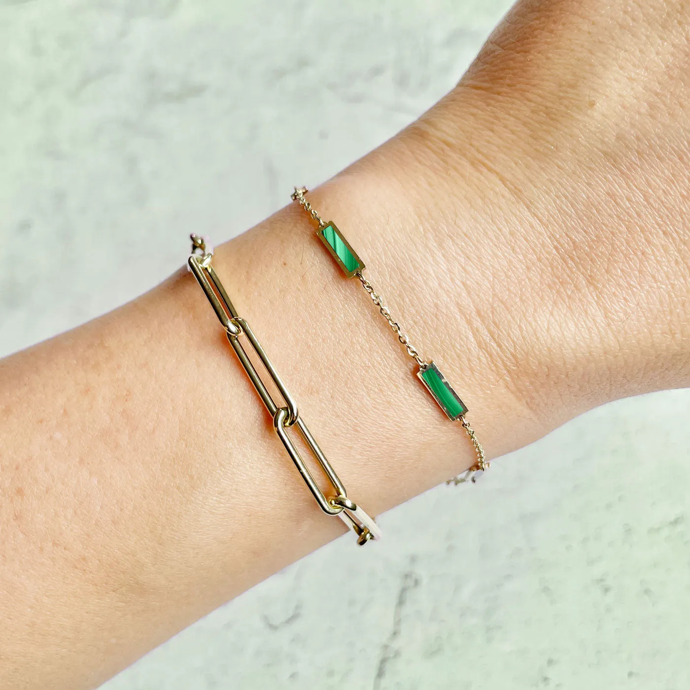 Malachite Bar Chain Bracelet