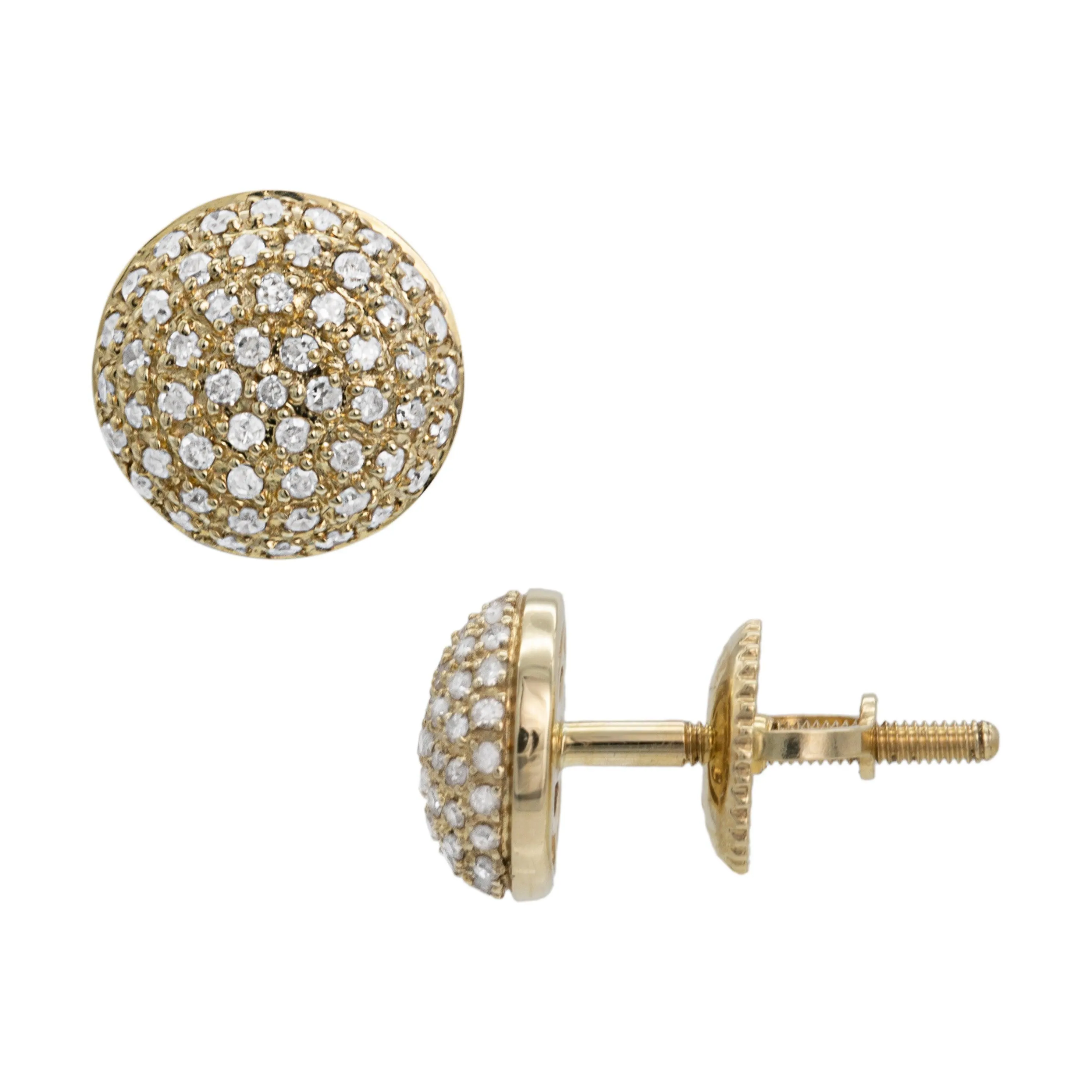 Men's Diamond Pave Stud Earrings 0.32ct 10K Yellow Gold