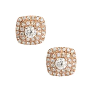 Men's Double Halo Diamond Stud Earrings 0.80ct 14K Rose Gold