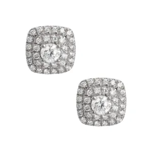 Men's Double Halo Diamond Stud Earrings 0.80ct 14K White Gold