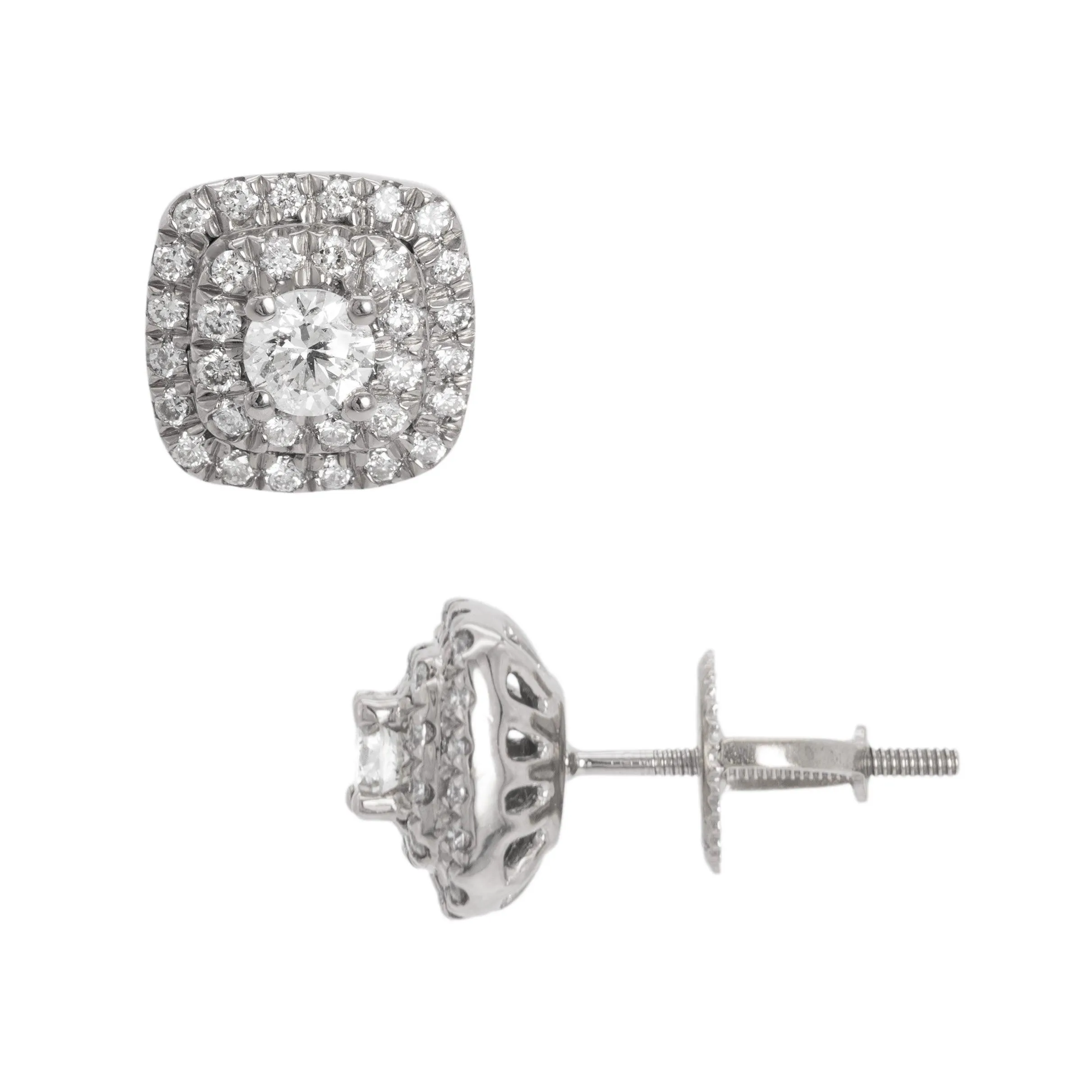 Men's Double Halo Diamond Stud Earrings 0.80ct 14K White Gold