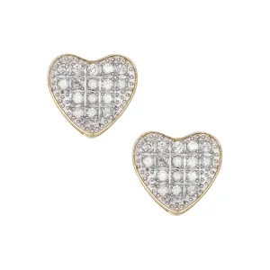 Men's Micro-Pavé Heart Diamond Stud Earrings 0.29ct 10K Yellow Gold