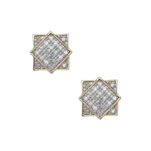 Men's Square Frame Design Micro-Pavé Diamond Stud Earrings 0.19ct 10K Yellow Gold