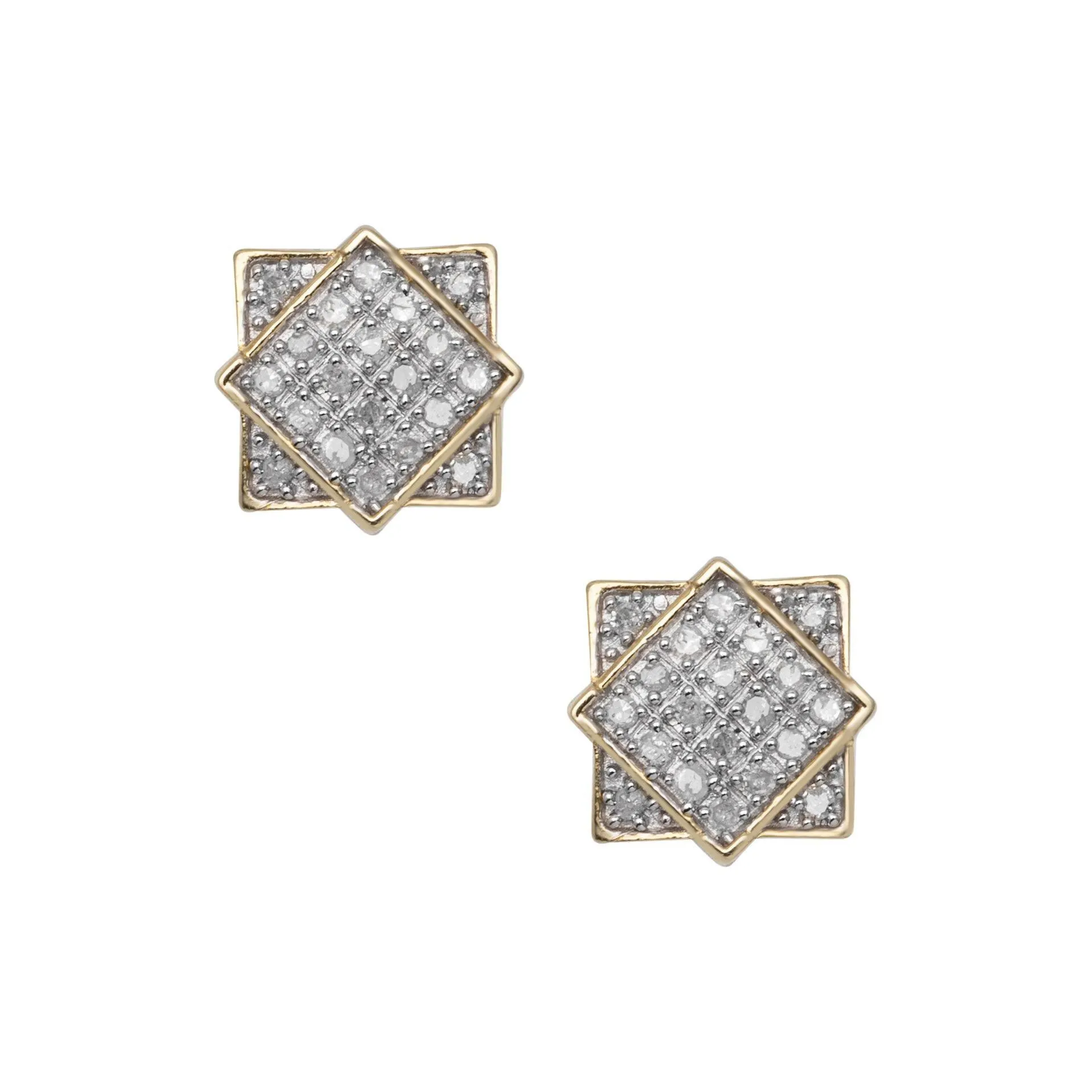 Men's Square Frame Design Micro-Pavé Diamond Stud Earrings 0.19ct 10K Yellow Gold