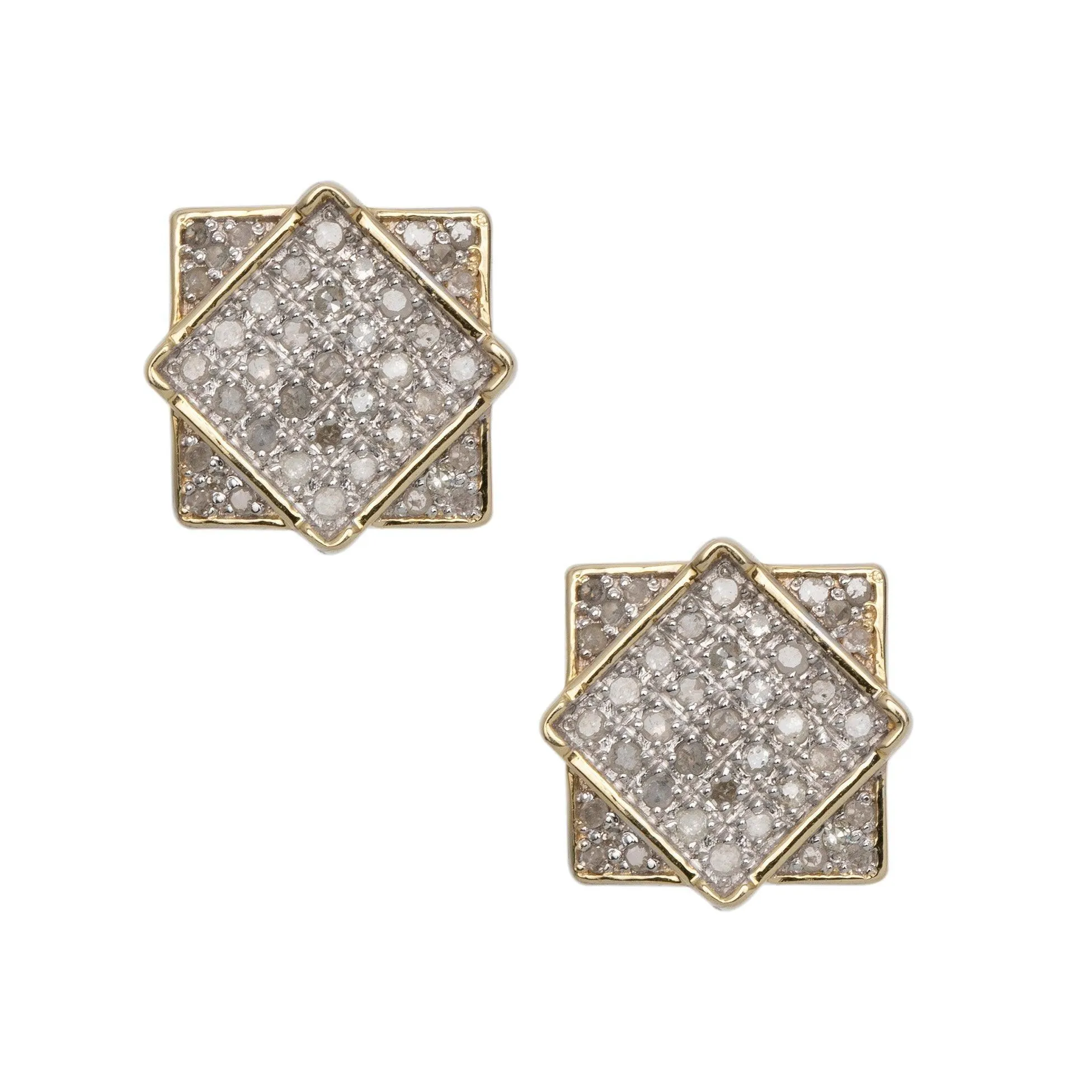 Men's Square Frame Design Micro-Pavé Diamond Stud Earrings 0.33ct 10K Yellow Gold