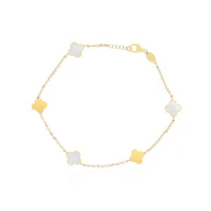 Mini Mother of Pearl and Gold Clover Bracelet