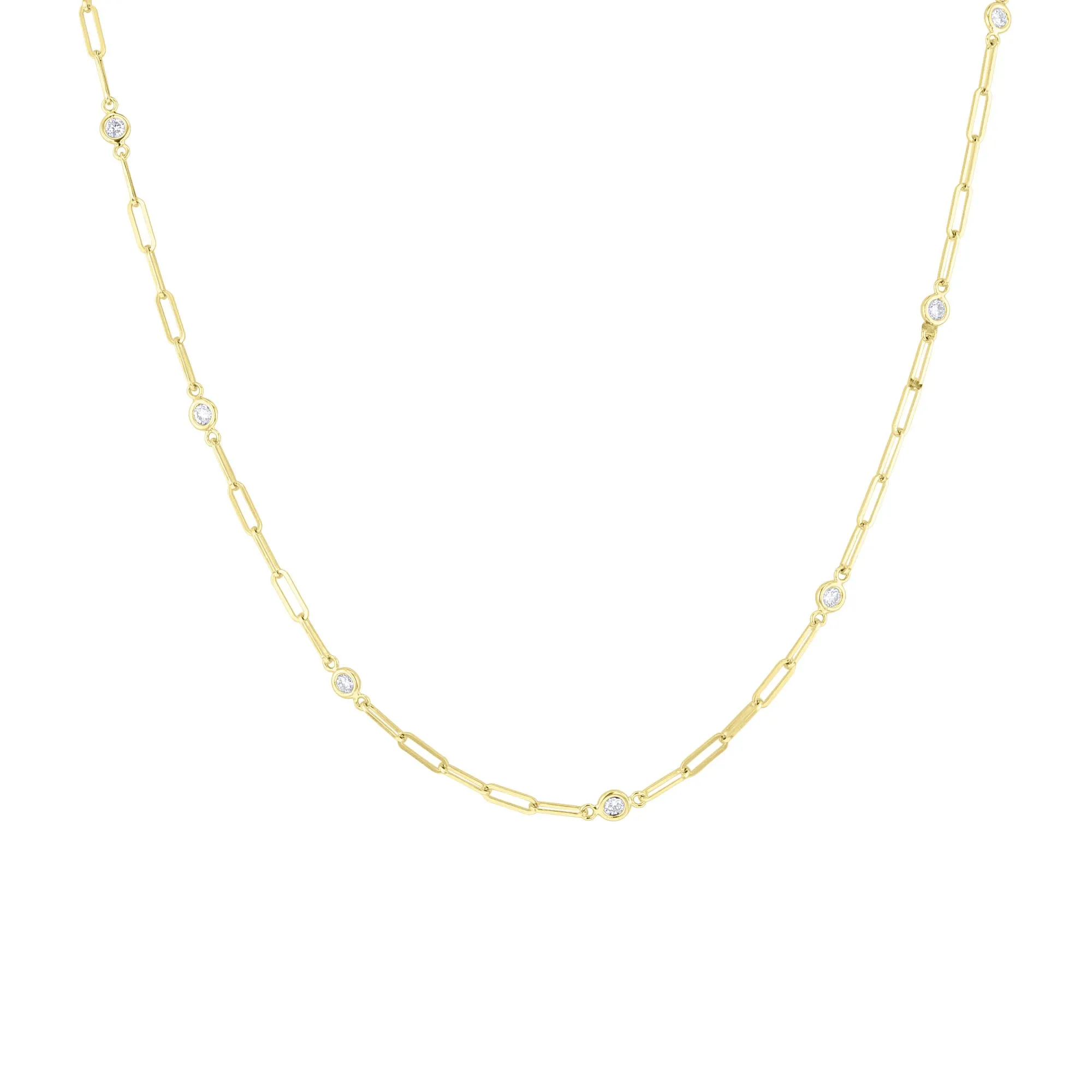 Modern Paperclip Station Diamond Necklace 3/4ct