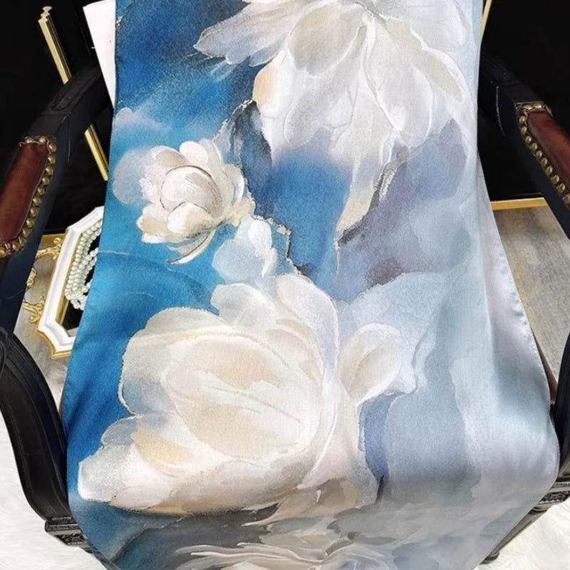 Mulberry Silk 14 Momme Silk Scarf Blue Orchid 175x53 cm