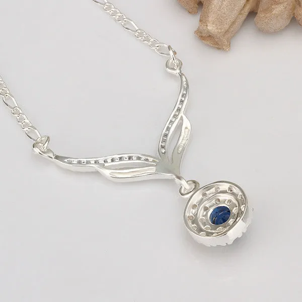 New arrived 925 sterling silver jewelry leafage link round blue stone crystal pendant necklace for women