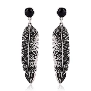 New style Bohemian Vintage silver feather earrings For women Female Fashion charm Dangle long earrings Accessories brincos