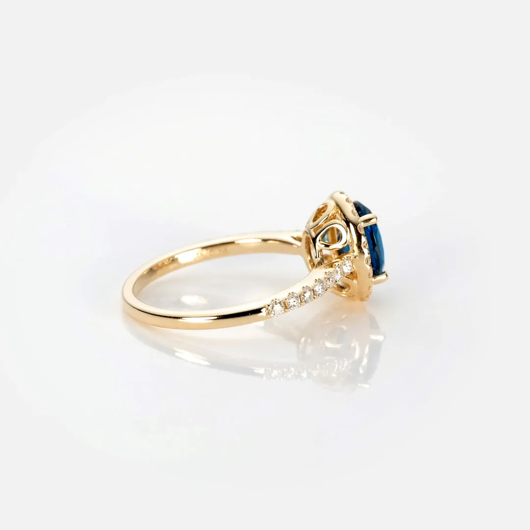 Oval London Blue Topaz Halo Ring 14k Gold - Suna