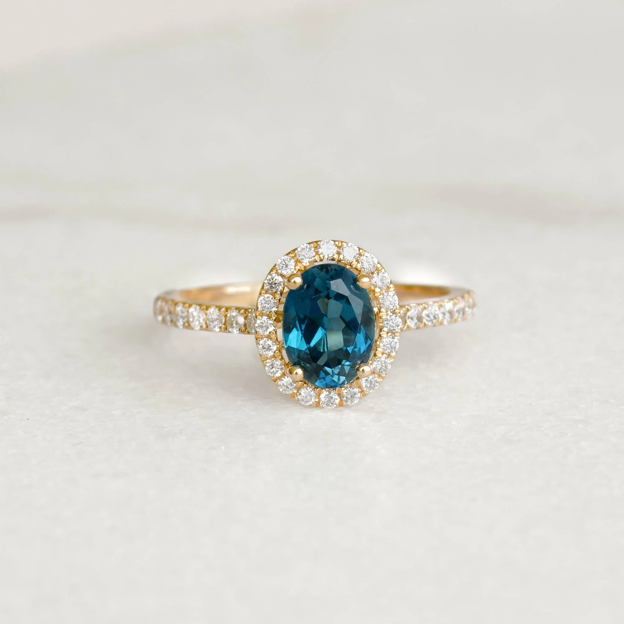 Oval London Blue Topaz Halo Ring 14k Gold - Suna