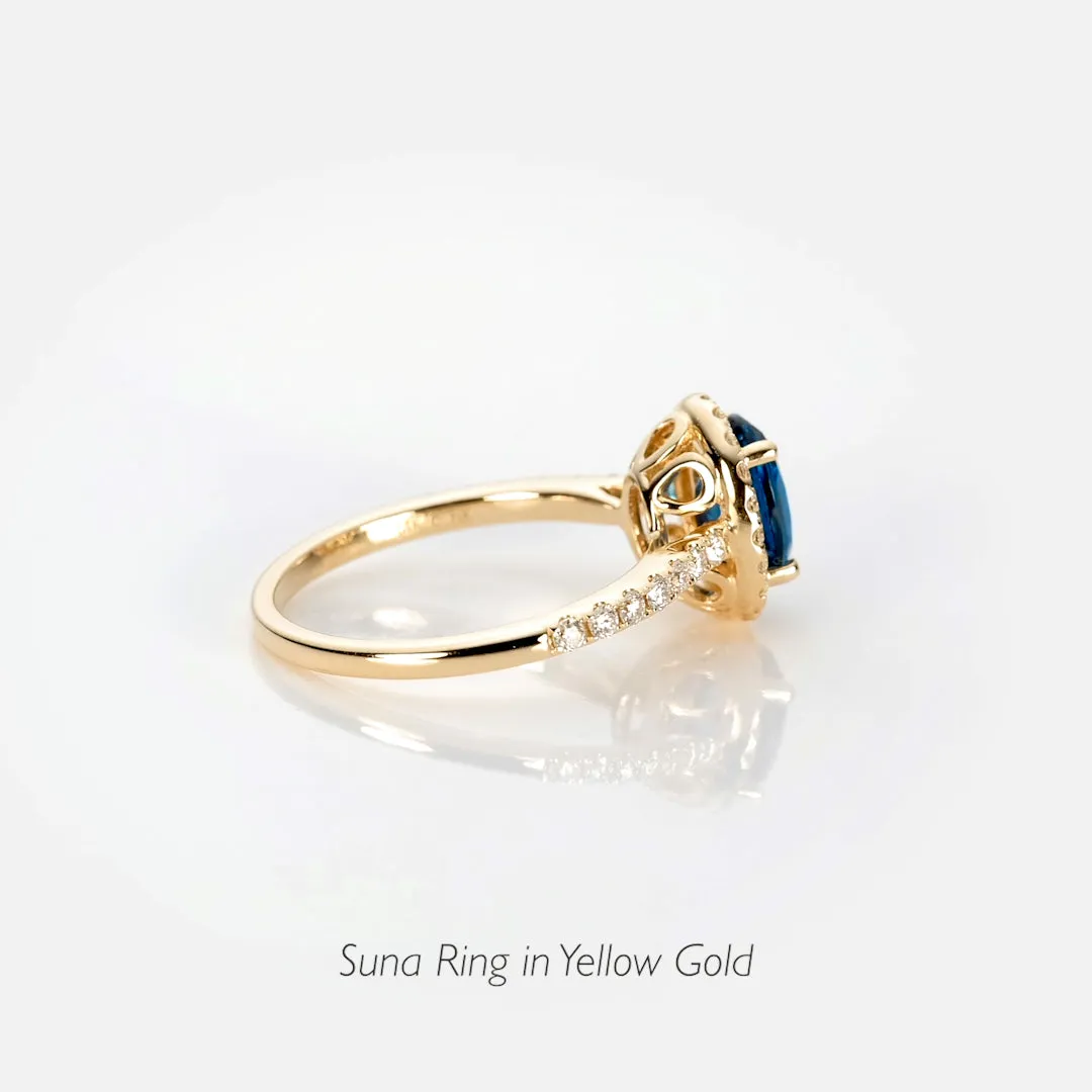 Oval London Blue Topaz Halo Ring 14k Gold - Suna