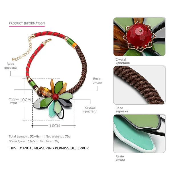 Popular New Colorful Ethnic Statement Flower Choker Necklace for Women Resin Handmade Weave Jewelry for Summer