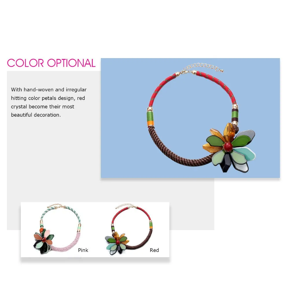 Popular New Colorful Ethnic Statement Flower Choker Necklace for Women Resin Handmade Weave Jewelry for Summer