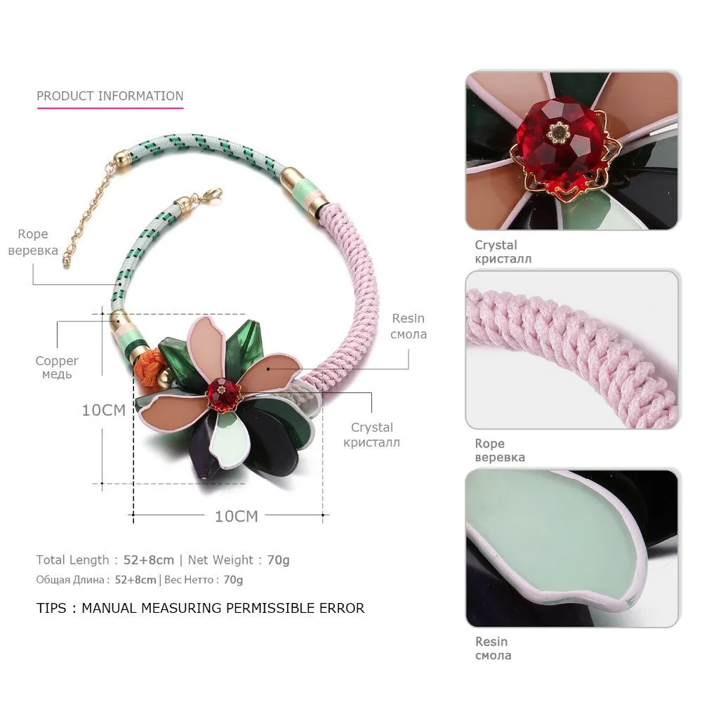 Popular New Colorful Ethnic Statement Flower Choker Necklace for Women Resin Handmade Weave Jewelry for Summer