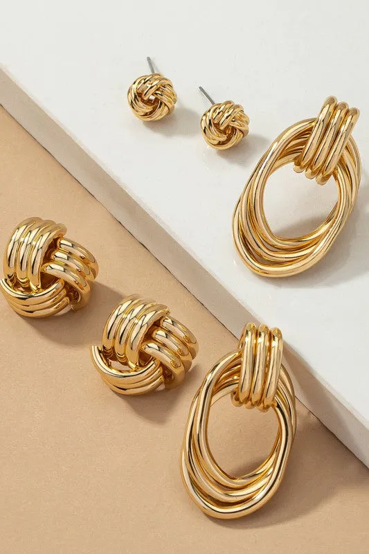 Premium Trio Metal Knot & Hoop Earrings