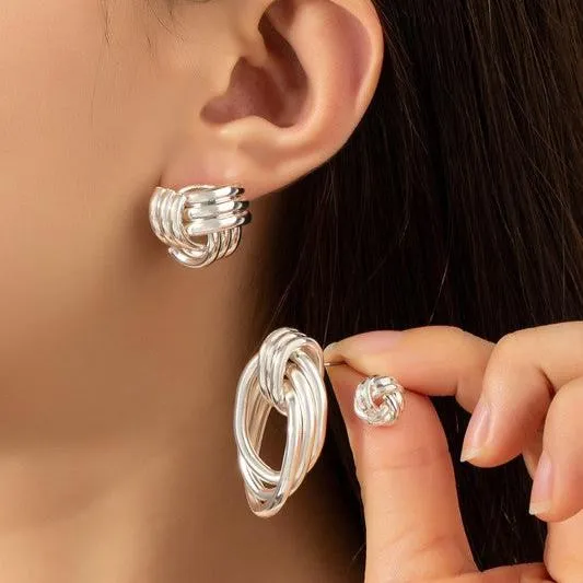 Premium Trio Metal Knot & Hoop Earrings