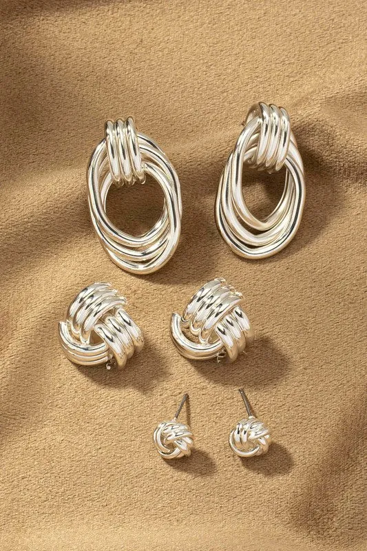 Premium Trio Metal Knot & Hoop Earrings