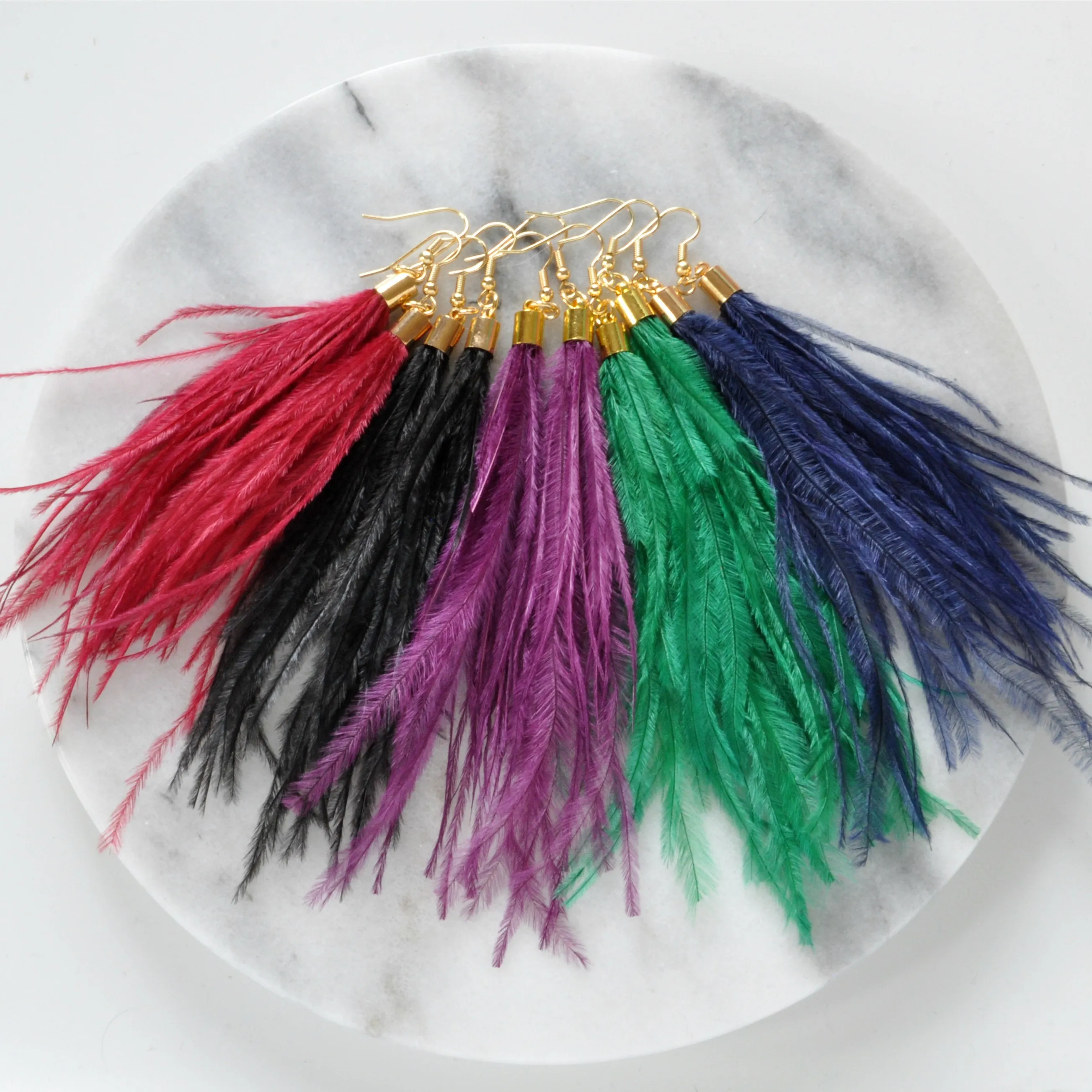 Purple Ostrich Feather Earrings