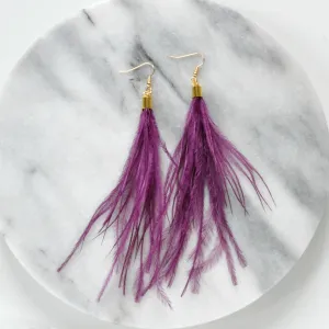 Purple Ostrich Feather Earrings