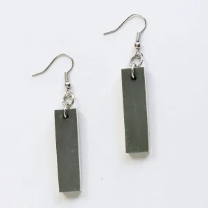 Rectangular Dangle Wooden Earrings in Greenish Grey