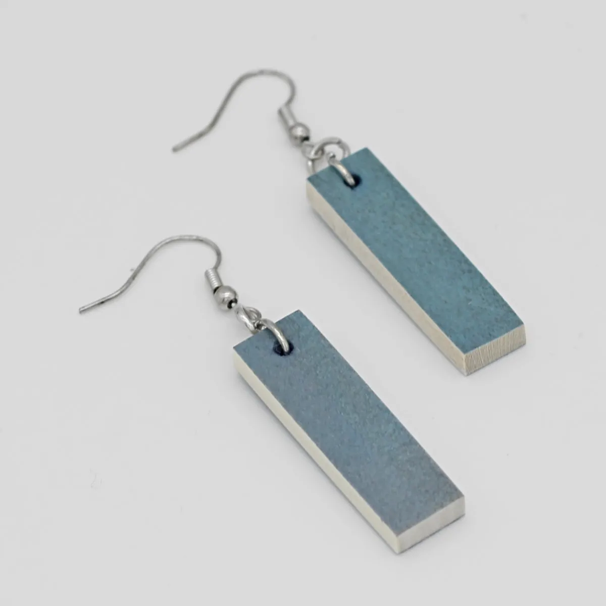 Rectangular Dangle Wooden Earrings in Light Blue