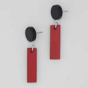 Red Rectangular Wood Dangle Earring