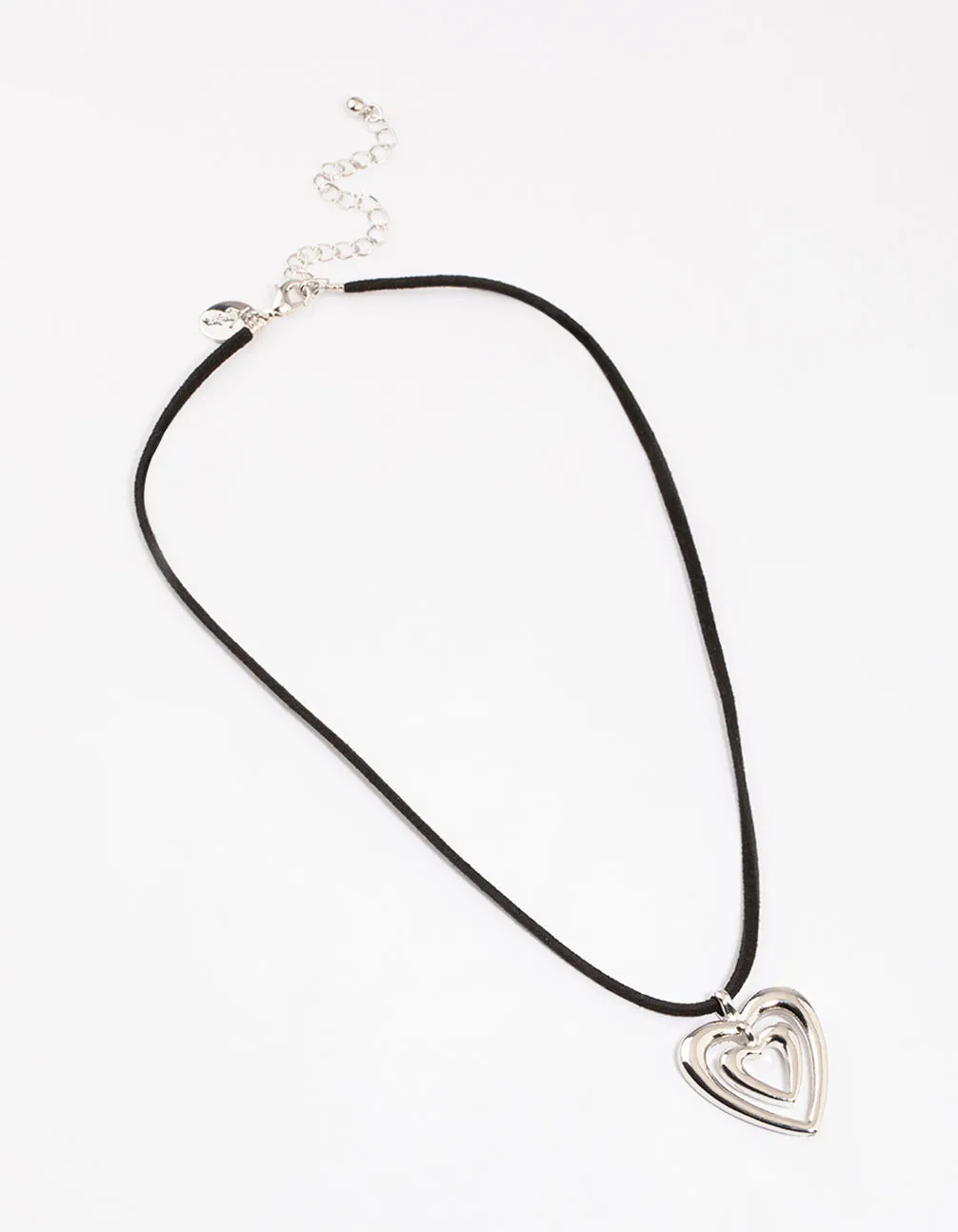 Rhodium Outline Heart Pendant Necklace