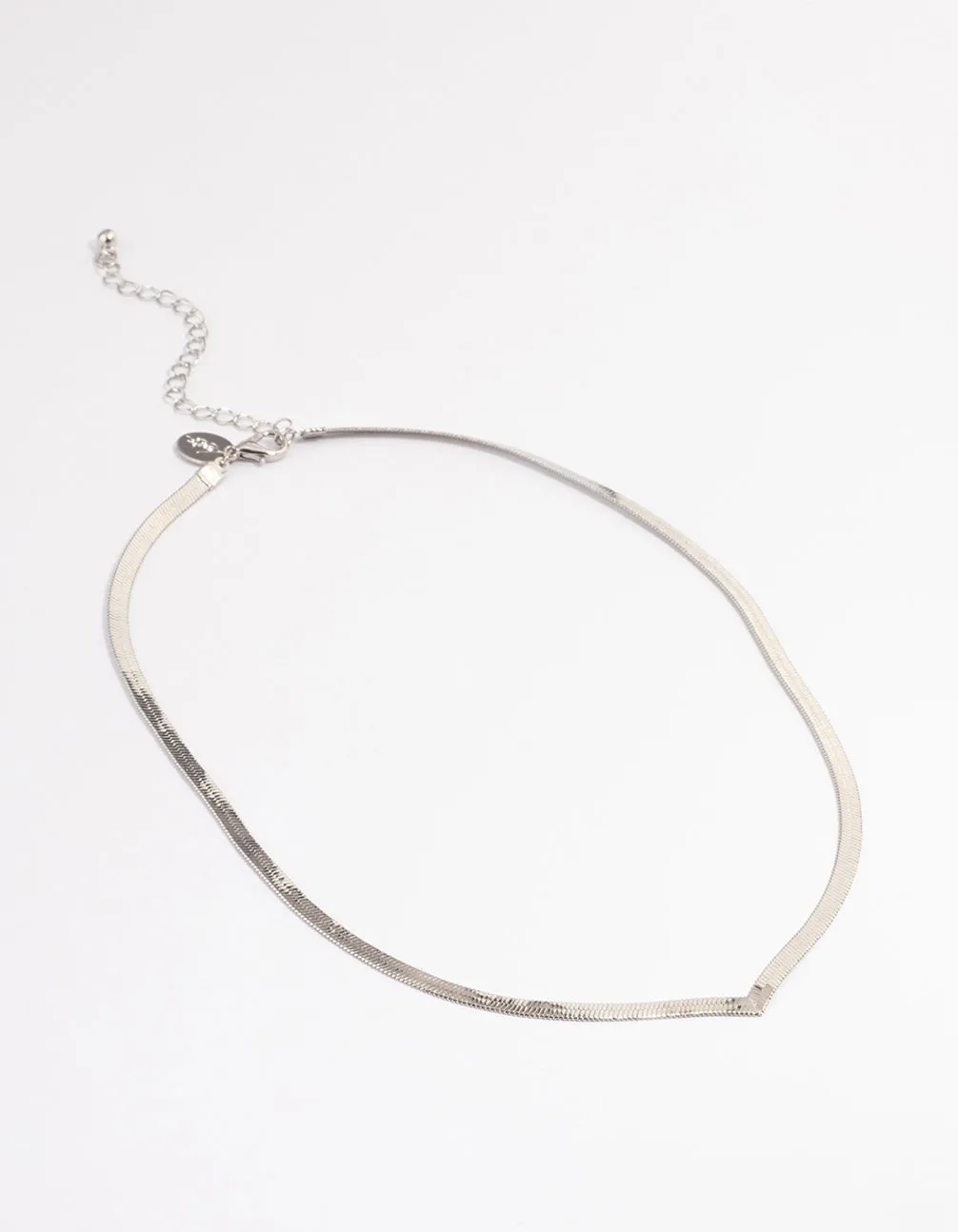 Rhodium V Shape Snake Chain Necklace