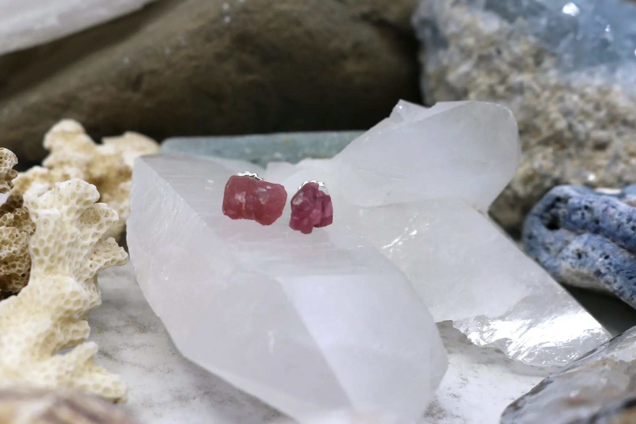 Rose // Pink Tourmaline Stud Earrings, Natural Healing Stone // BH-E032