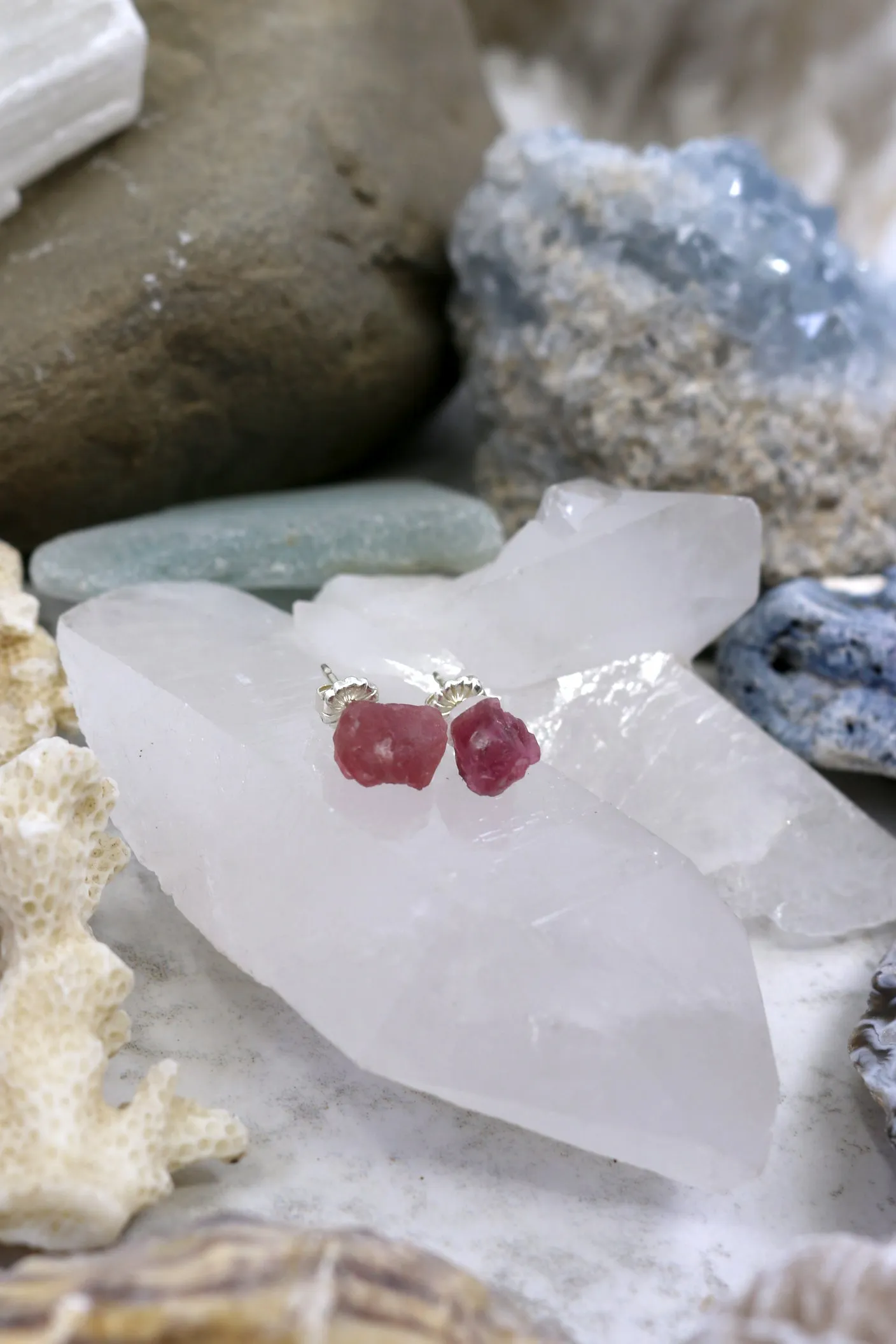 Rose // Pink Tourmaline Stud Earrings, Natural Healing Stone // BH-E032