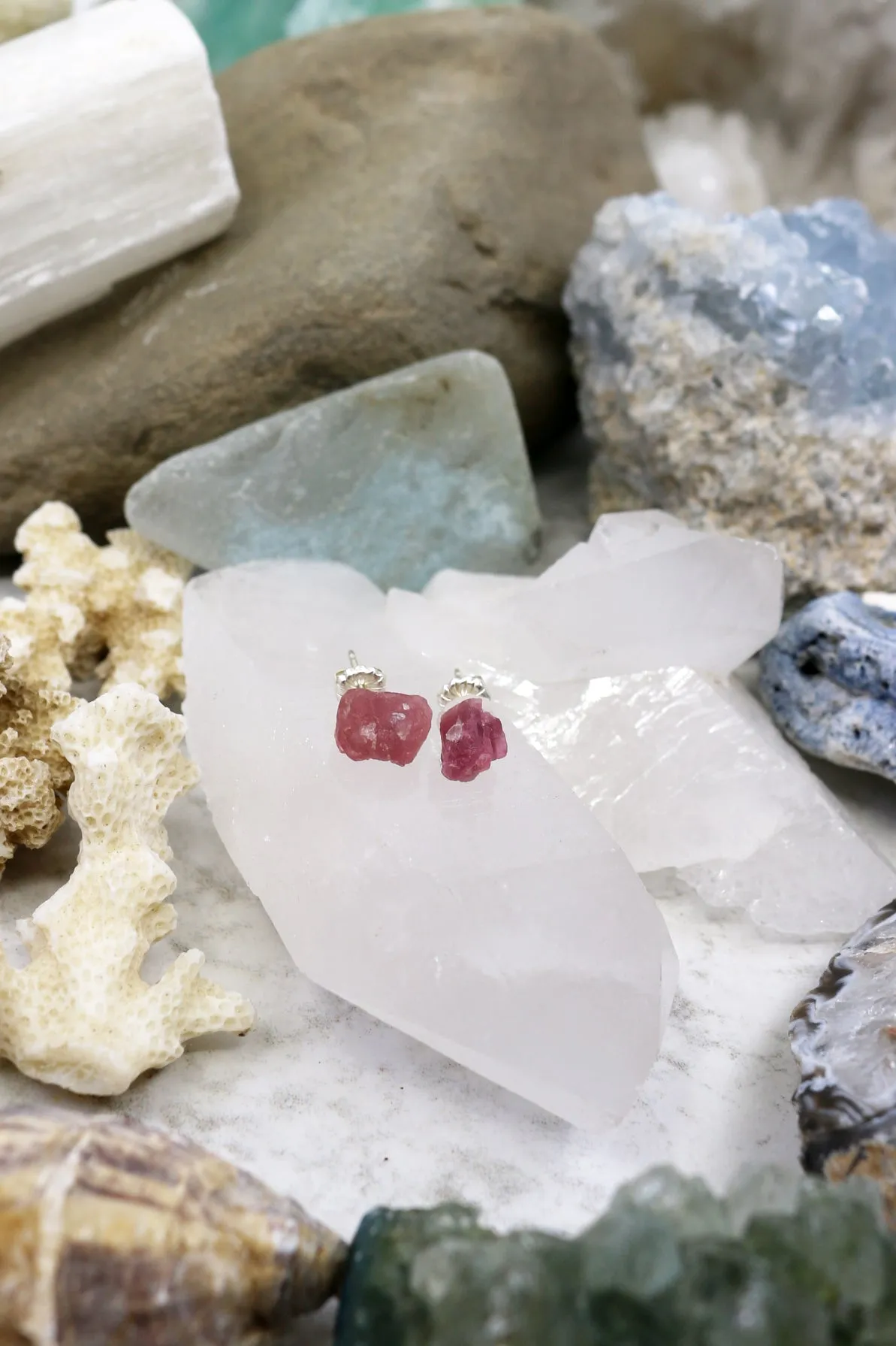 Rose // Pink Tourmaline Stud Earrings, Natural Healing Stone // BH-E032