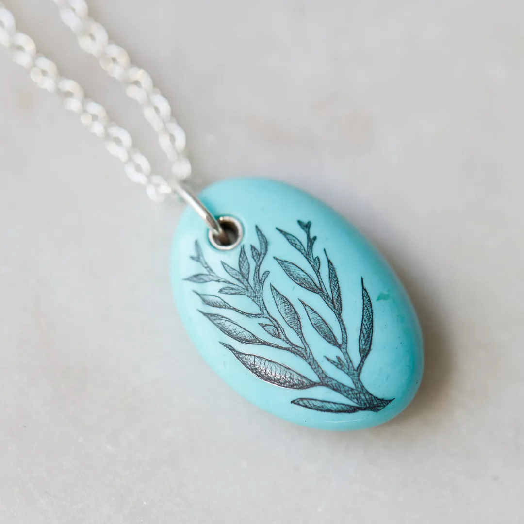 Sea Palm Kingman Turquoise Scrimshaw Necklace