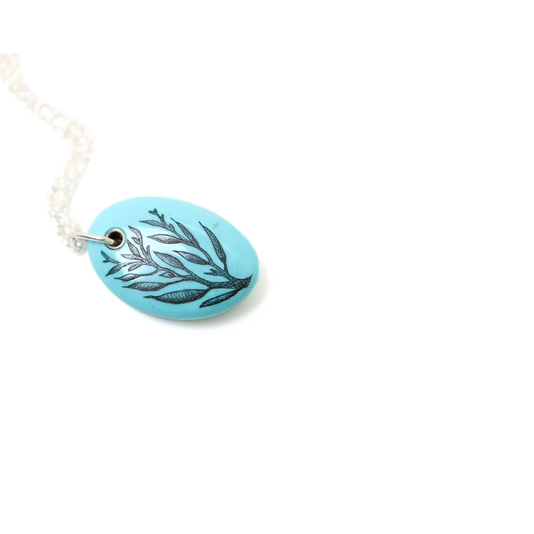 Sea Palm Kingman Turquoise Scrimshaw Necklace