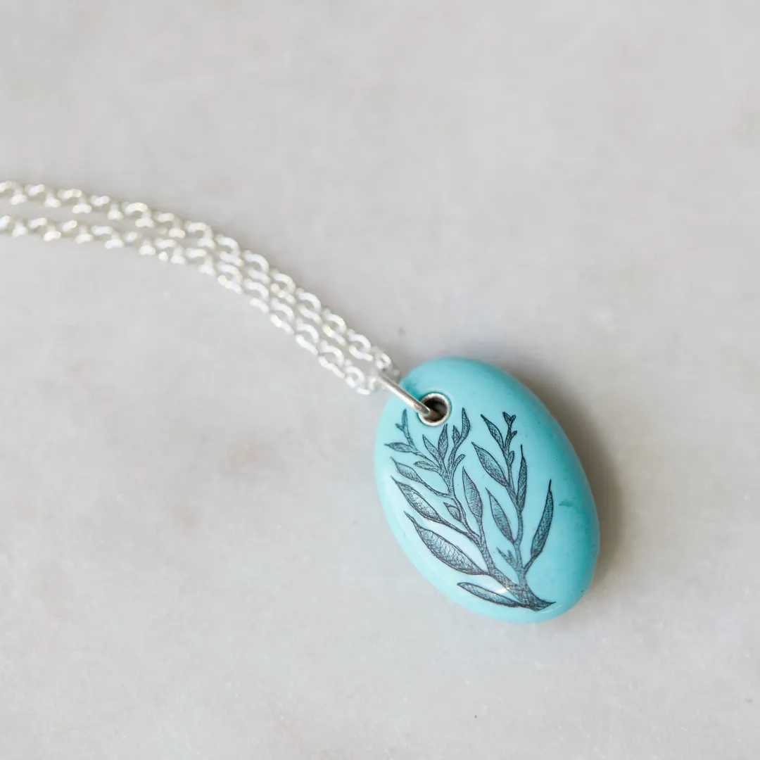 Sea Palm Kingman Turquoise Scrimshaw Necklace