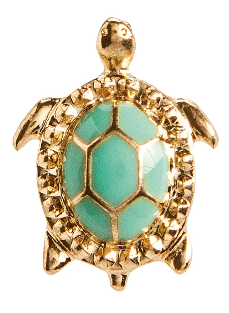 Shiny Gold and Green Turtle Post Earrings