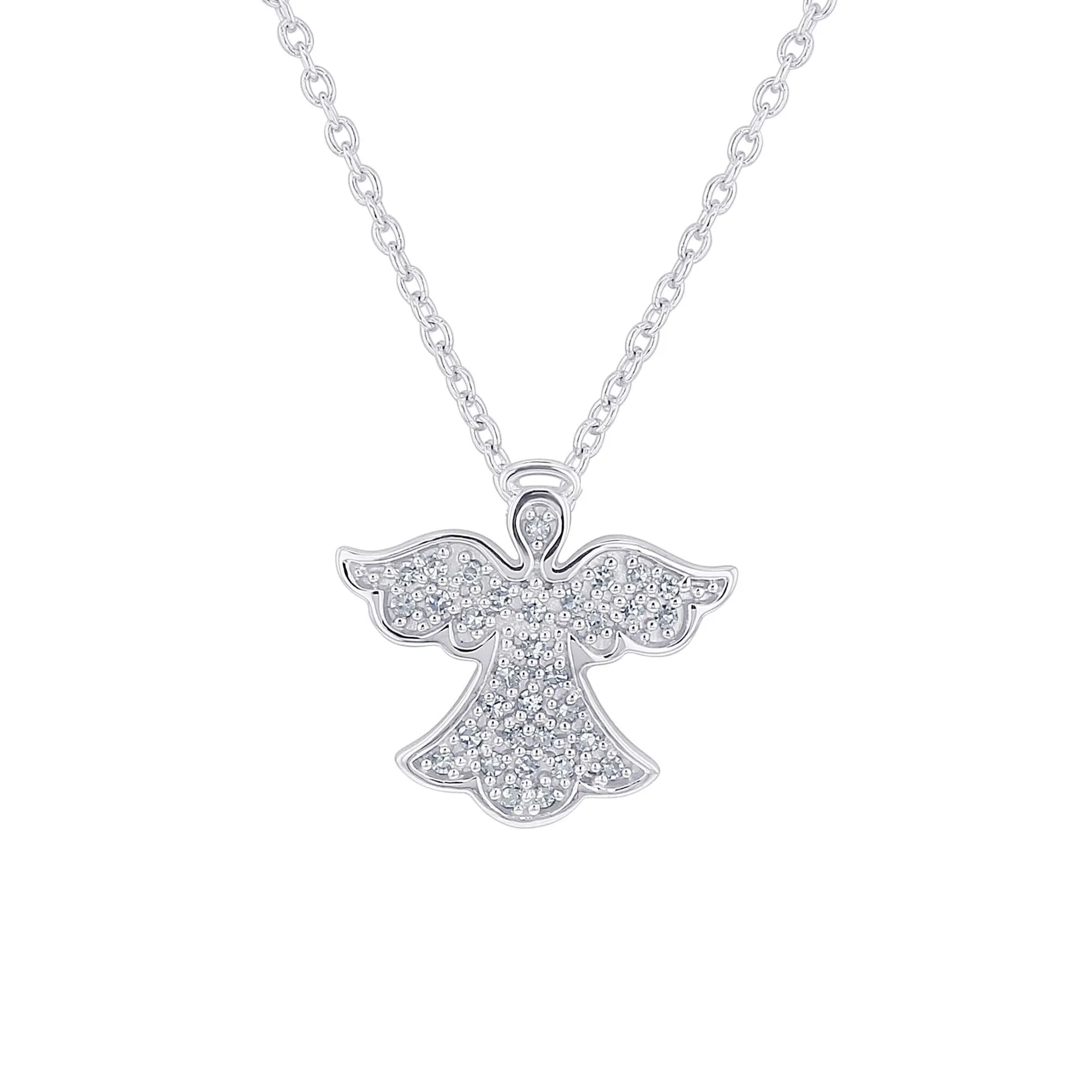 Silver Guardian Angel Diamond Necklace