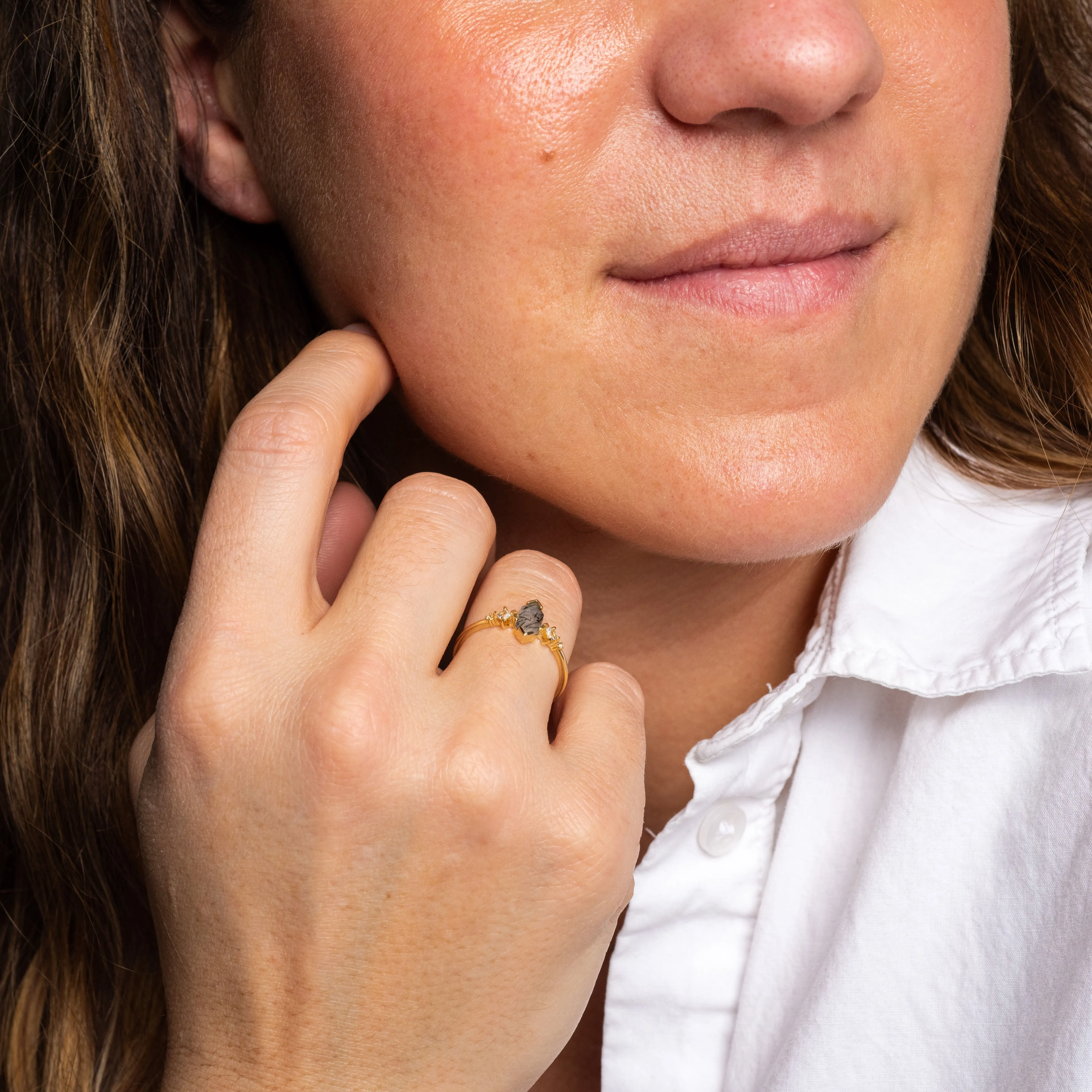 Solid Gold Black Rutilated Quartz Hexagon Ring for Strength